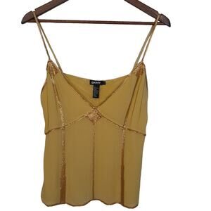 DKNY Camisole Yellow Gold Silk Women 8 NWT y2kstyle sexy club metallic fairy